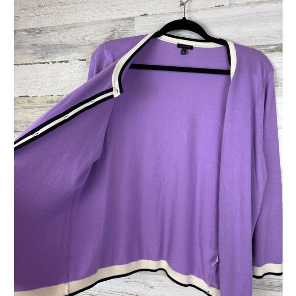 Talbots Women’s L Purple Knit Crew Neck Cardigan Tri-Color Business Sweater - Picture 3 of 5